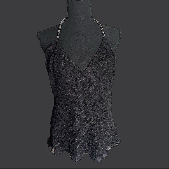 Express Tops - Beaded Neck Tie Y2K Express Halter Top Shimmer Low Back Size L